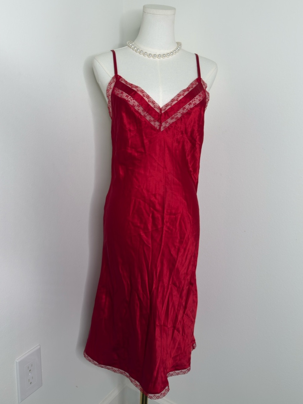 intimissimi Red Satin Lace-Trim Slip